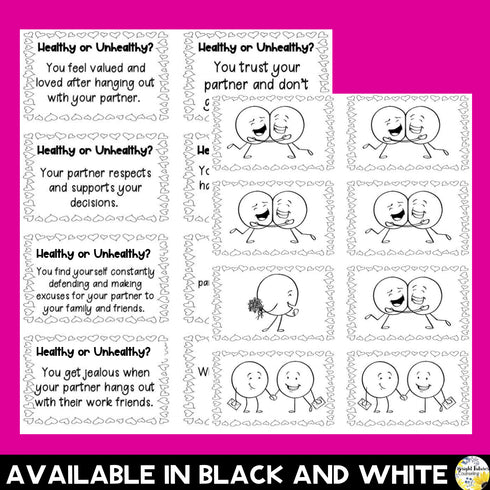 Healthy Vs. Unhealthy Relationships Discussion Cards - Valentine's Day Themed