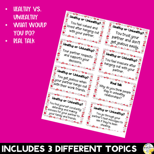 Healthy Vs. Unhealthy Relationships Discussion Cards - Valentine's Day Themed