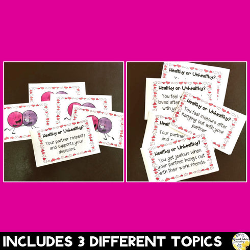 Healthy Vs. Unhealthy Relationships Discussion Cards - Valentine's Day Themed