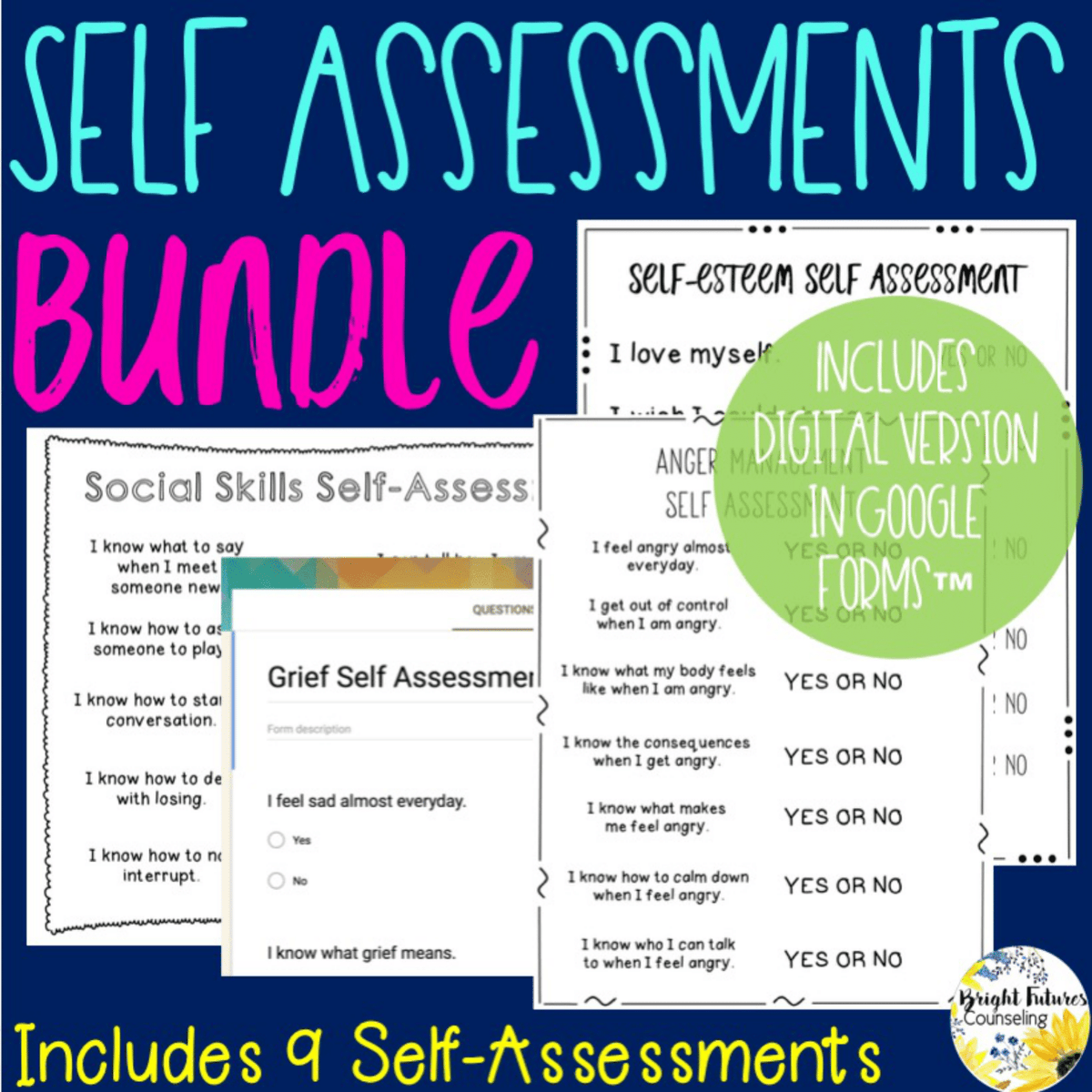 Self Assessments Bundle Editable School Counseling Data Collection Too Bright Futures Counseling