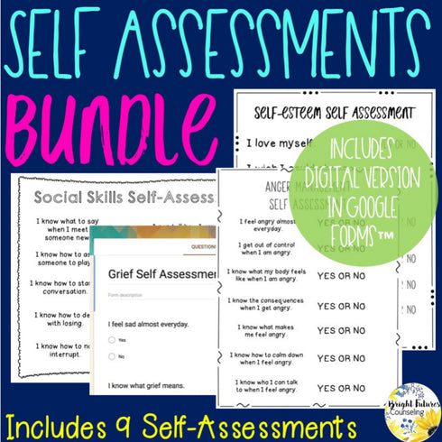 Self-Assessments Bundle Editable School Counseling Data Collection Tools