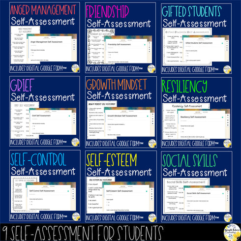 Self-Assessments Bundle Editable School Counseling Data Collection Tools