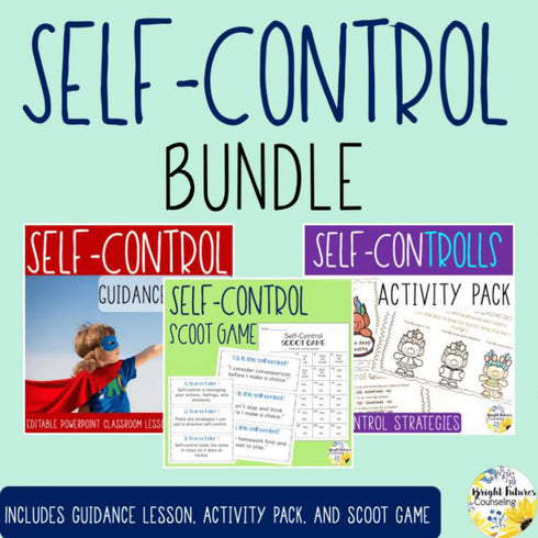Self-Control Counseling BUNDLE Guidance Lesson Activities and Games