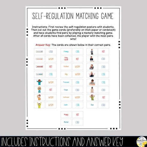 Self-Regulation Matching Game - Emotions Memory Card Game