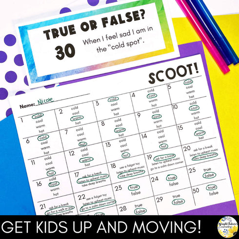 Self-Regulation Scoot Game - Elementary School Counseling Game