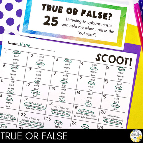 Self-Regulation Scoot Game - Elementary School Counseling Game