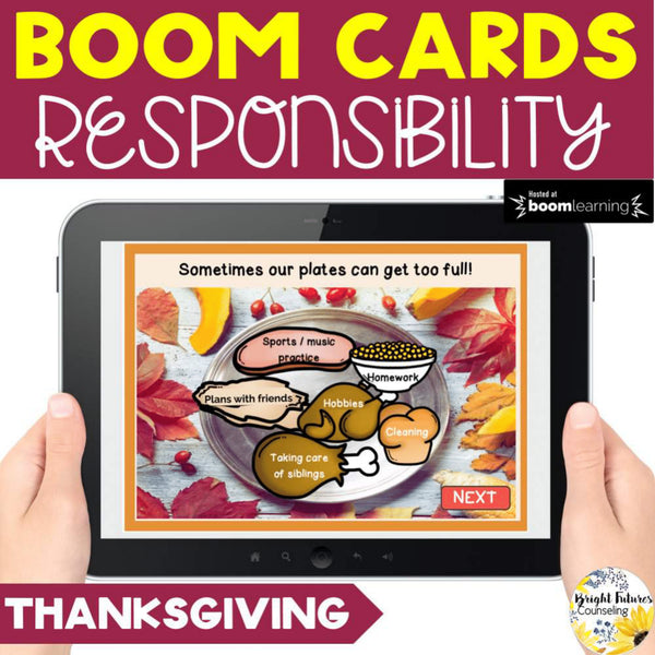Thanksgiving Responsibility Boom Cards Distance Learning Activity