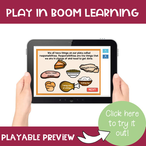 Thanksgiving Responsibility Boom Cards Distance Learning Activity