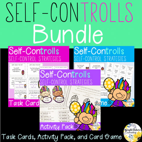 Self-Control BUNDLE Self-ConTROLLS Counseling Task Cards Activity Pack and Game