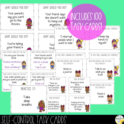 Self-Control BUNDLE Self-ConTROLLS Counseling Task Cards Activity Pack and Game