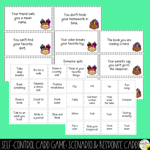 Self-Control BUNDLE Self-ConTROLLS Counseling Task Cards Activity Pack and Game