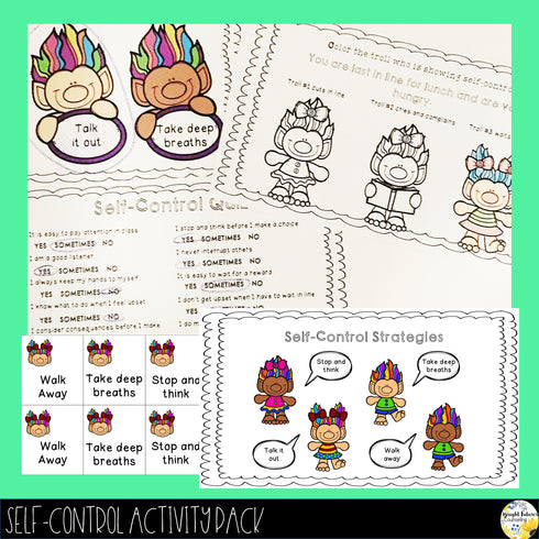 Self-Control BUNDLE Self-ConTROLLS Counseling Task Cards Activity Pack and Game