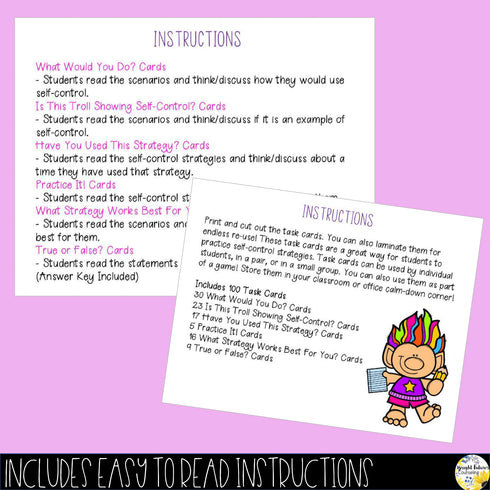 Self-Control Task Cards Self-ConTROLLS Counseling Cards