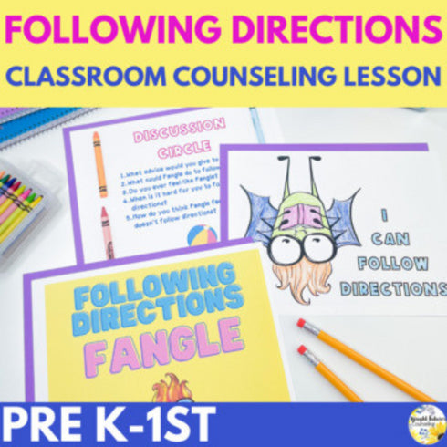 School Counseling Following Directions Guidance Lesson for Primary Students