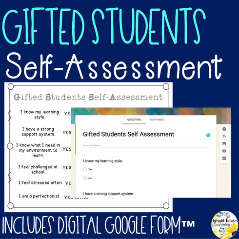 Gifted Students Self-Assessment Editable School Counseling Data Collection Tool