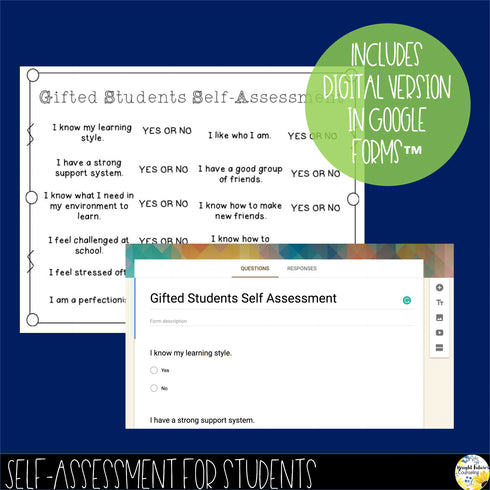 Gifted Students Self-Assessment Editable School Counseling Data Collection Tool