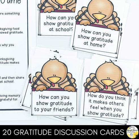 Gratitude Discussion Cards and Dice Game Thanksgiving Themed Gratitude Activity