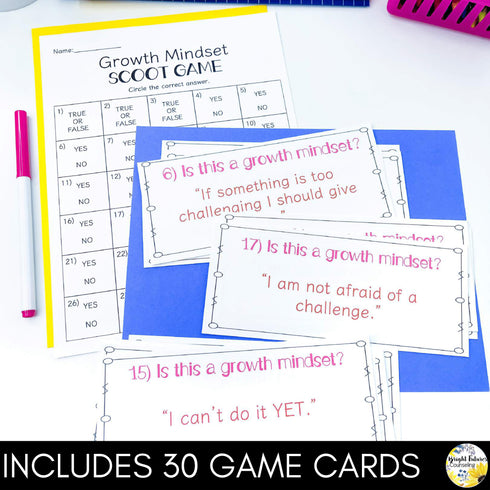 Growth Mindset Scoot Game School Counseling Game for Growth Mindset