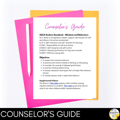 Impulse Control Hands-On Individual Counseling Lesson and Curriculum