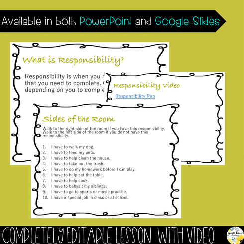RESPONSIBILITY Classroom Guidance Lesson with Editable Digital Version