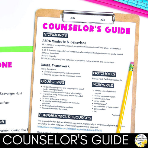 Relational Aggression School Counseling Small Group - ASCA & CASEL Aligned