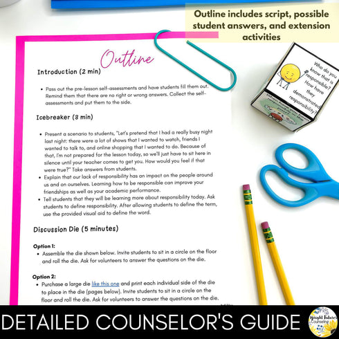 Responsibility Lesson for Social Emotional Learning and School Counseling