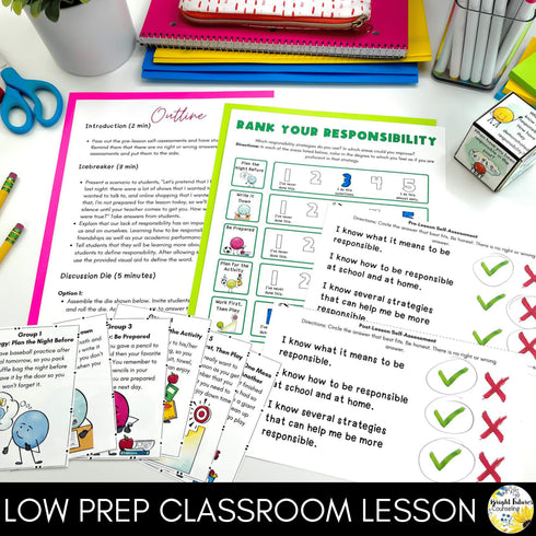 Responsibility Lesson for Social Emotional Learning and School Counseling