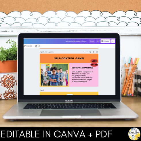 Self-Control SEL Class Lesson - Editable Character Education Counseling Lesson