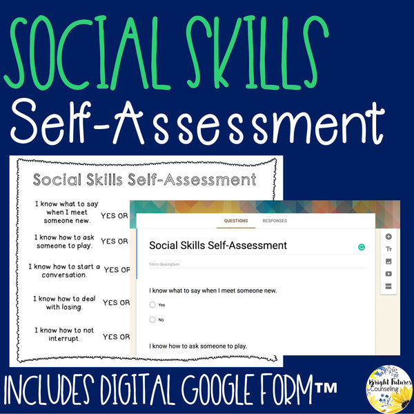 Social Skills Self-Assessment Editable School Counseling Data Collection Tool