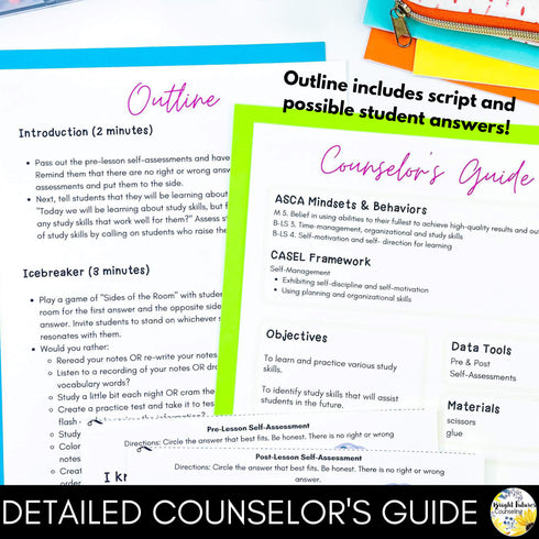 Study Skills Lesson for Social Emotional Learning & Elementary School Counseling