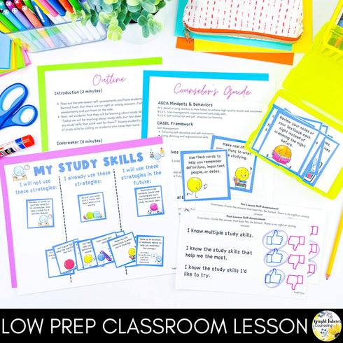 Study Skills Lesson for Social Emotional Learning & Elementary School Counseling