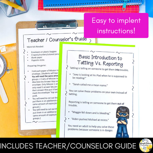 Tattling Vs Reporting Escape Room Guidance Lesson Mission Tattling Vs Reporting