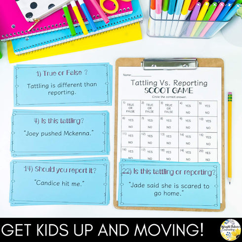 Tattling Vs Reporting Scoot Game School Counseling Game