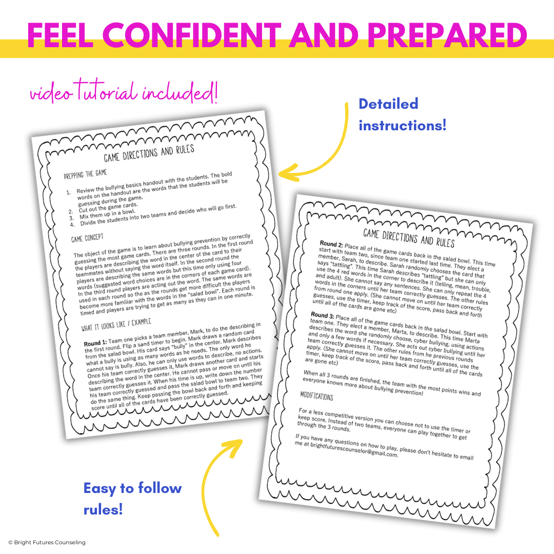 Bullying Prevention Game Salad Bowl Charades School Counseling Game